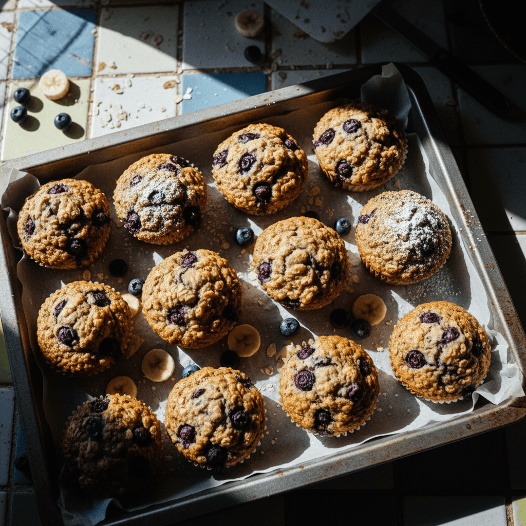Banana Blueberry Oatmeal Muffins (No Milk)