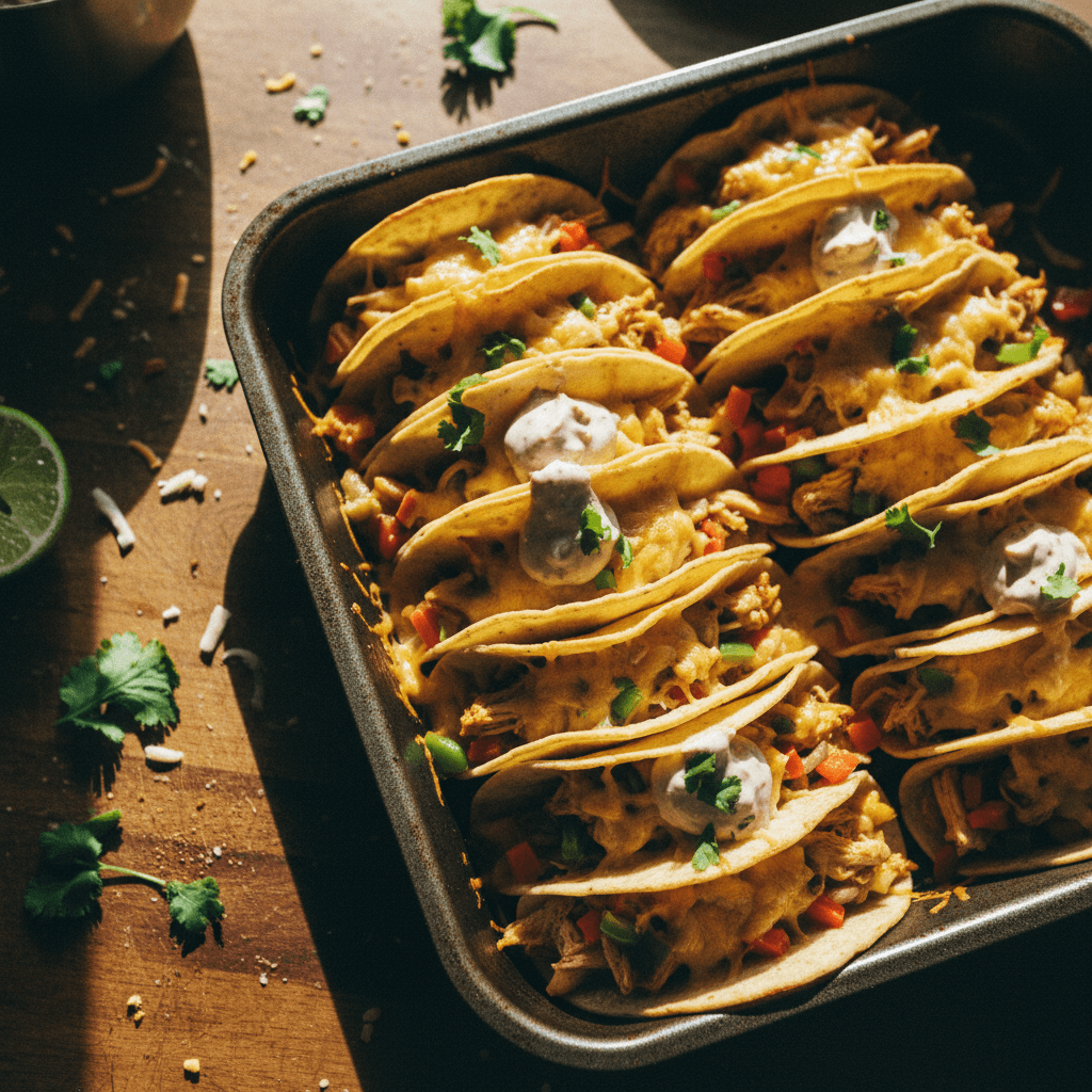 Cheesy Chicken Baked Tacos