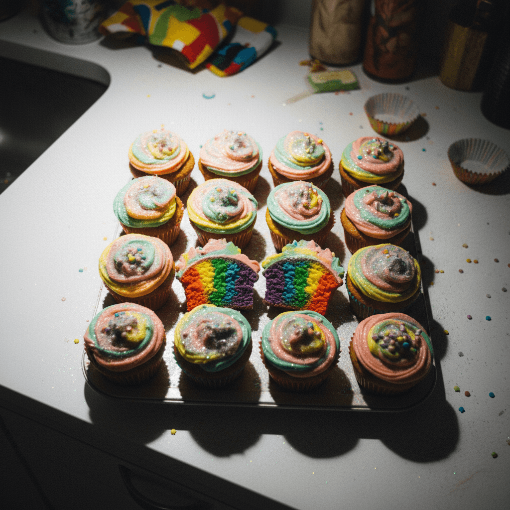 Glittery Rainbow Swirl Cupcakes