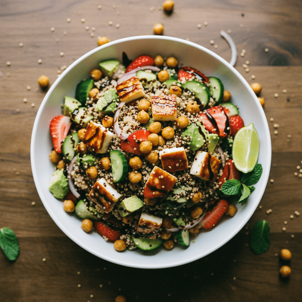 Hot Honey Halloumi & Strawberry Quinoa Salad