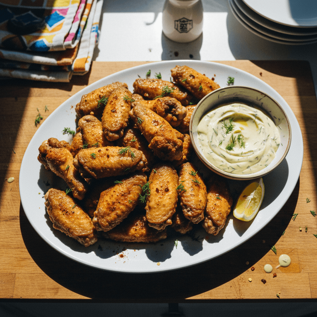 Crispy Chicken Wings with Garlic Lemon Mayo Sauce
