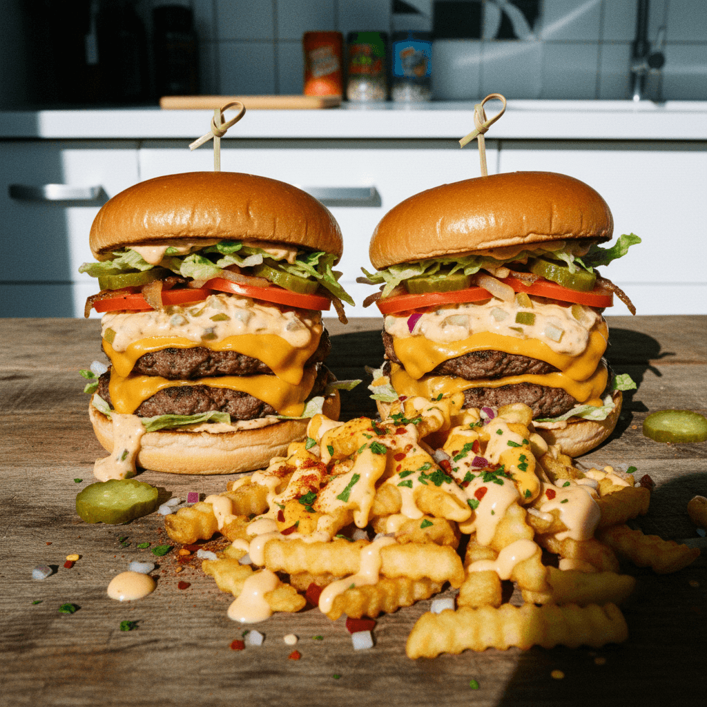 Double Smashed Burgers & Messy Fries