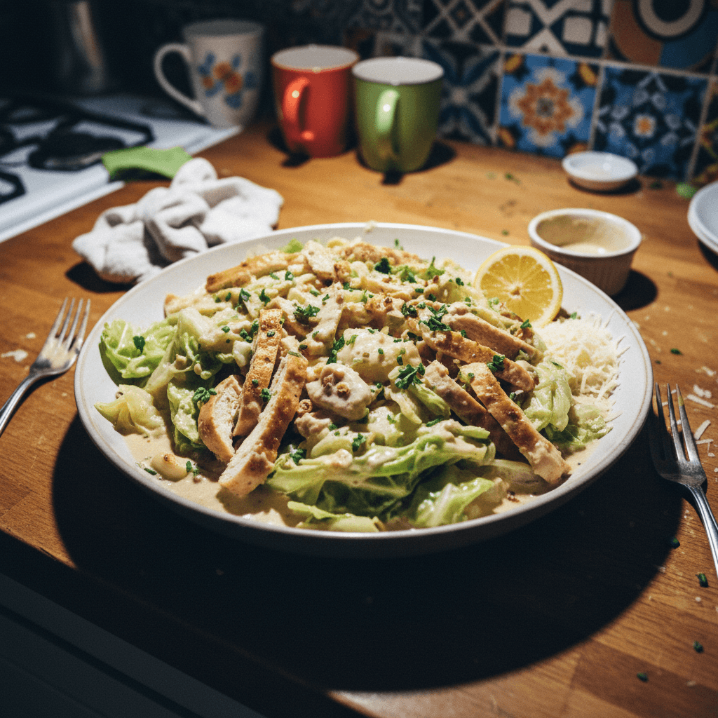 Creamy Garlic Chicken Alfredo with Melting Cabbage
