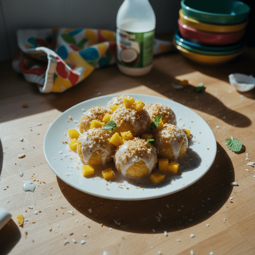 Sweet Coconut Mango Sticky Rice Balls