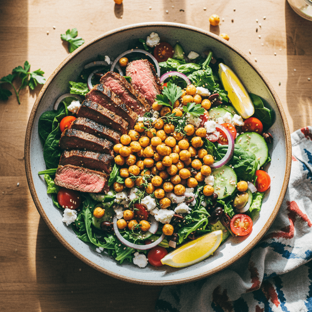 Mediterranean Steak & Crispy Chickpea Salad
