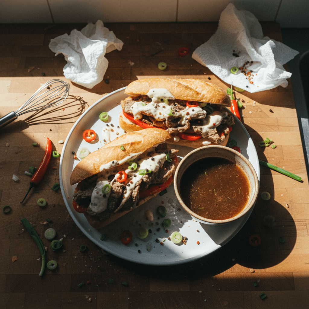 Szechuan Beef French Dip Sandwich