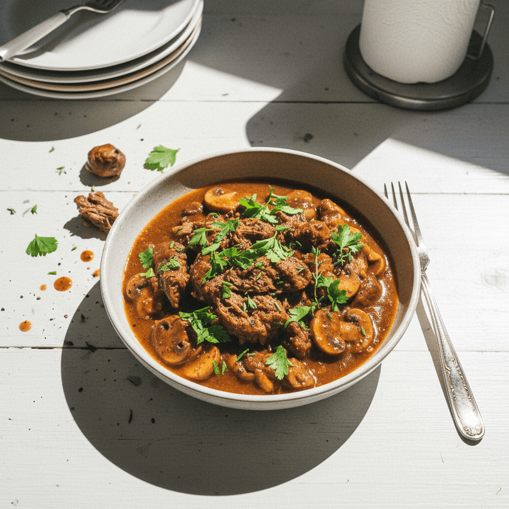 Fall-Apart Beef in Rich Mushroom Gravy