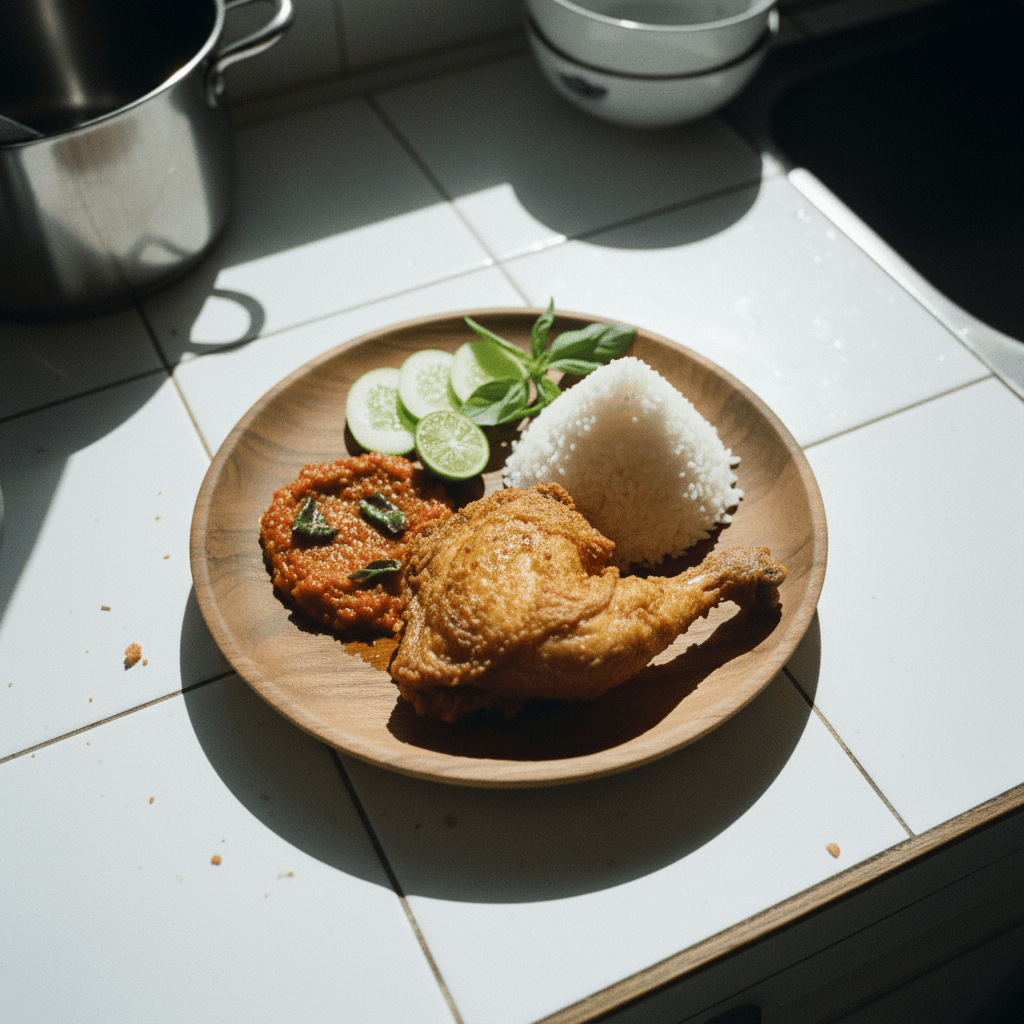 Indonesian Ayam Penyet (Smashed Fried Chicken)