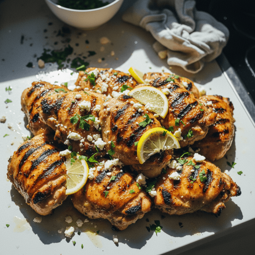 Lemon Herb Grilled Chicken Thighs with Feta