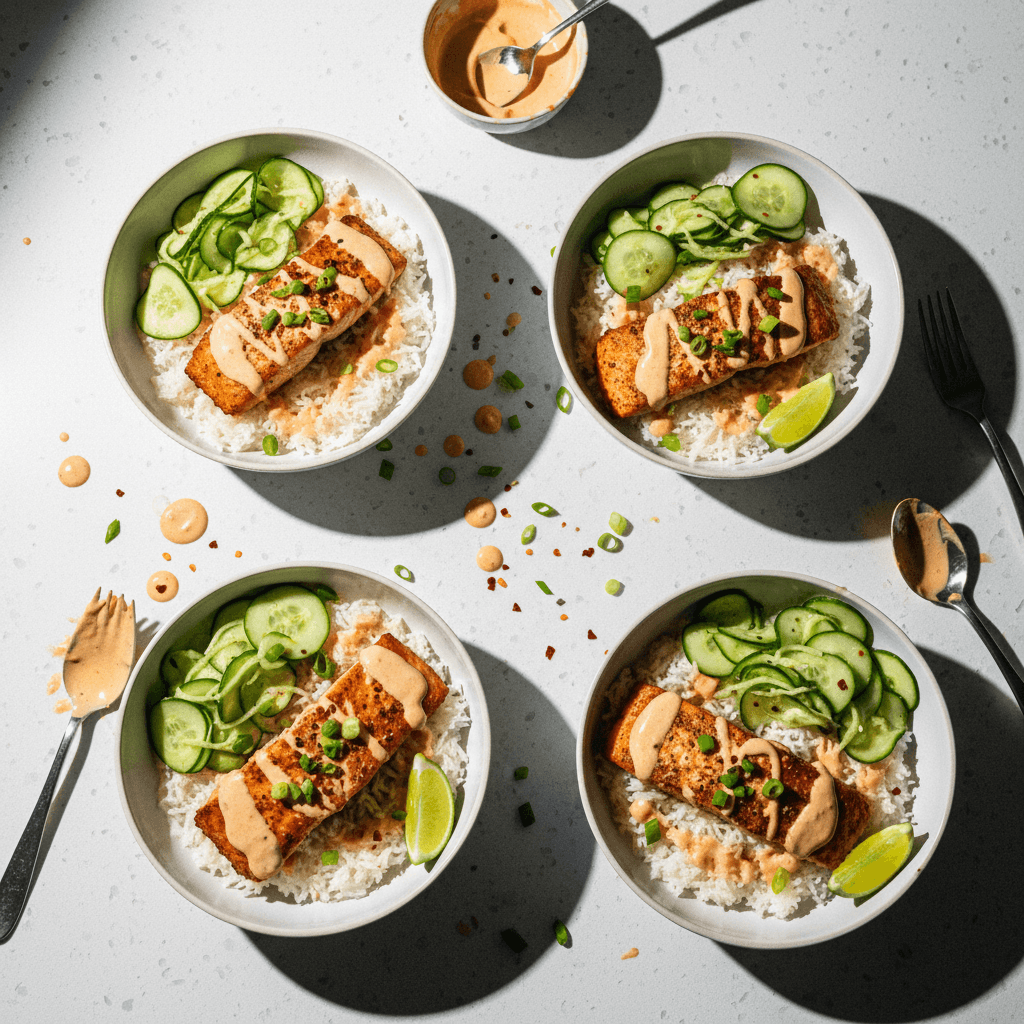 20-Minute Bang Bang Salmon Bowls