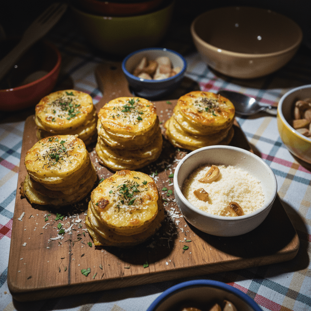 Roasted Garlic Parmesan Potato Stacks