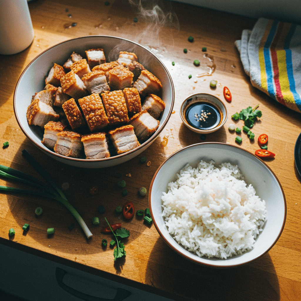 Wok-Seared Crispy Pork Belly with Jasmine Rice