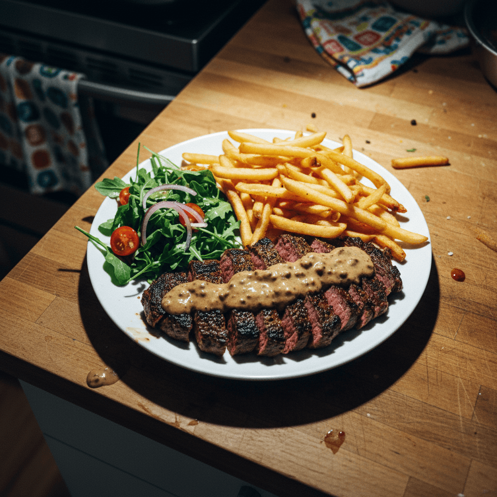Steak Frites with Creamy Peppercorn Sauce
