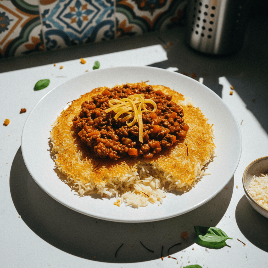 Persian Crunch Italian Sauce (Bolognese Tahdig)