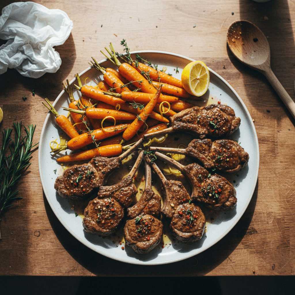 Oven Baked Lamb Chops with Honey Roasted Carrots