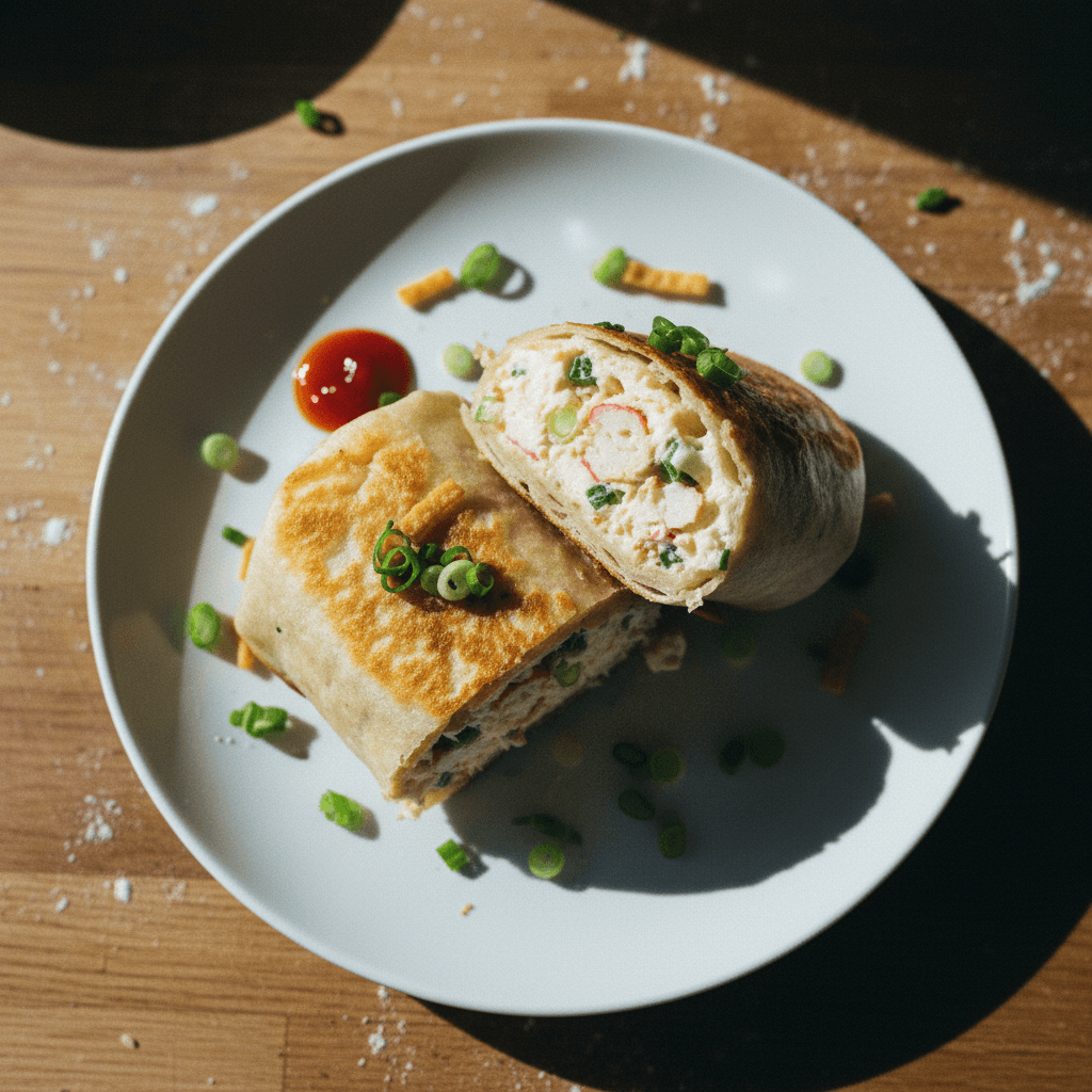 Scallion Pancake Crab Rangoon Burrito