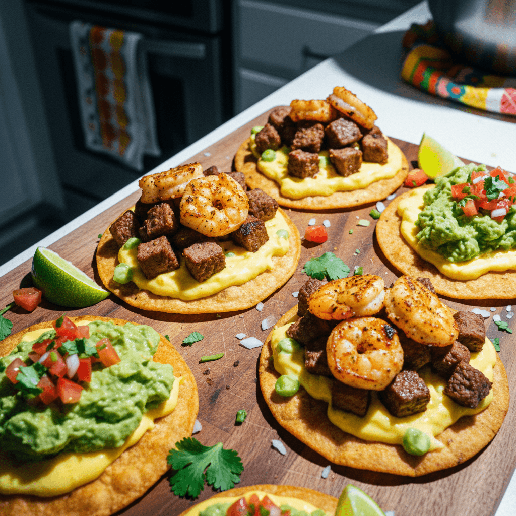 Surf & Turf Jalapeño Queso Tostadas