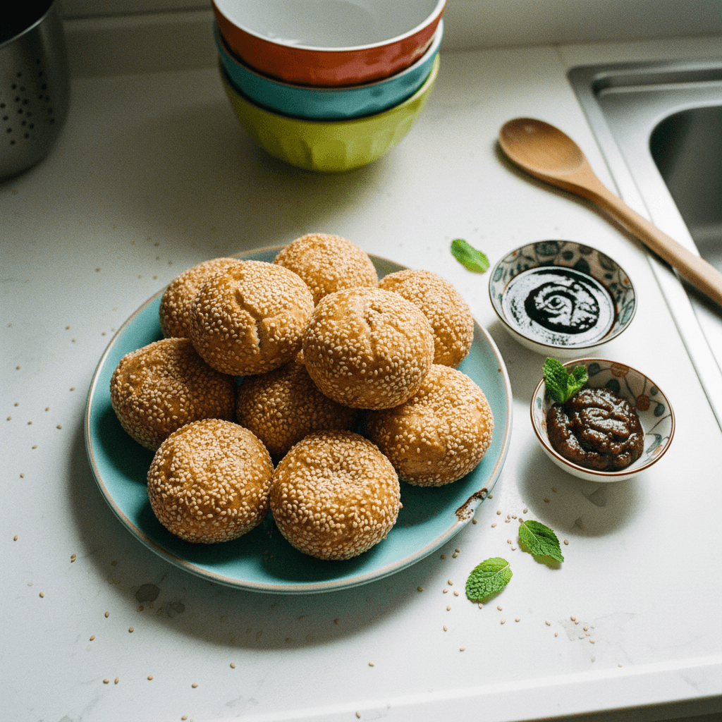 Jian Dui 煎堆 (Crispy Chewy Sesame Balls)