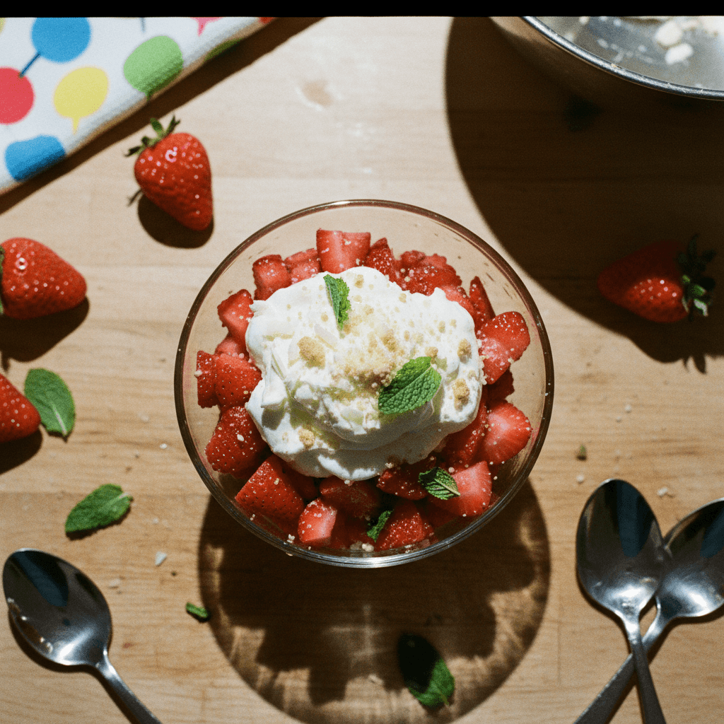 Quick Macerated Strawberries with Whipped White Chocolate Mascarpone Cream