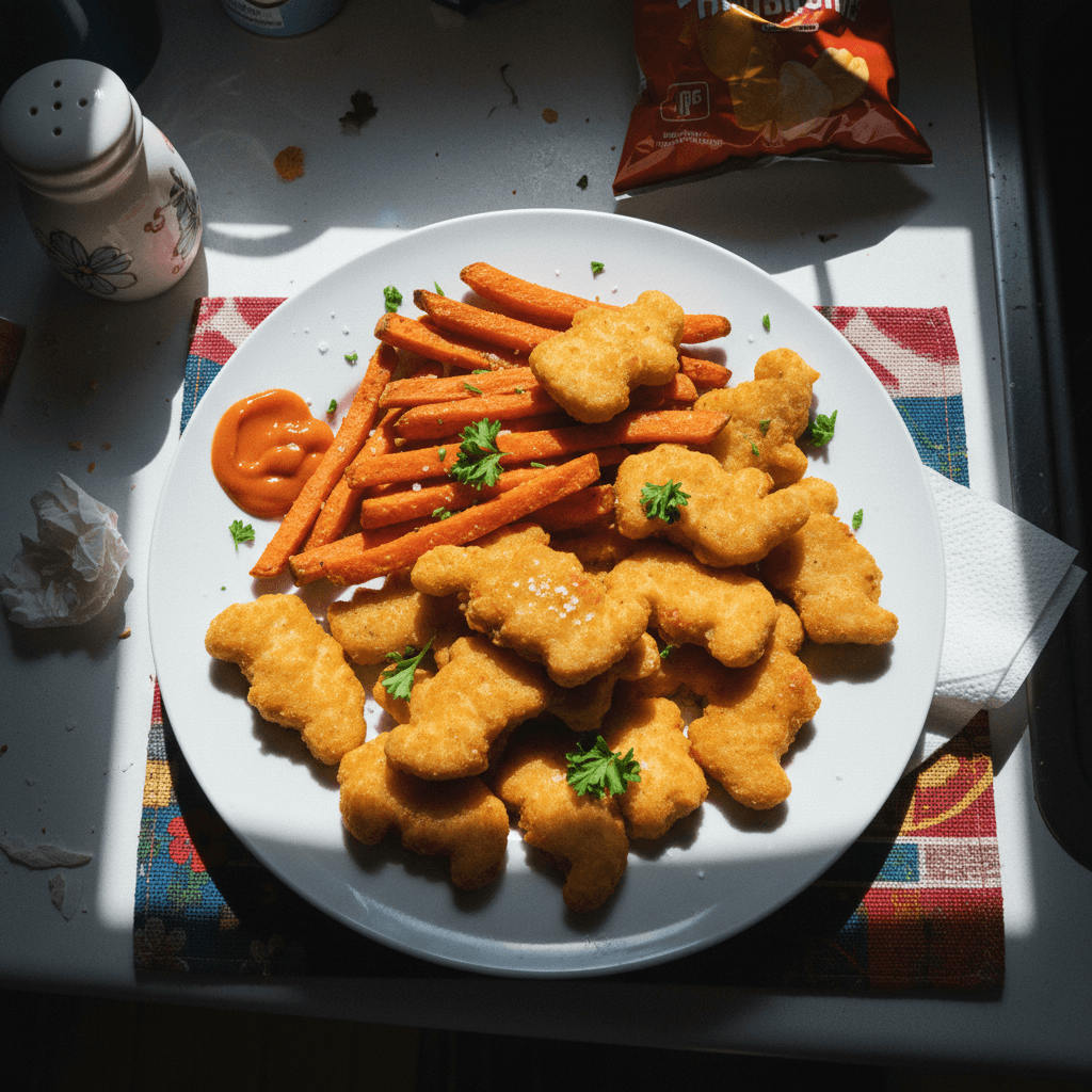 Dino Chicken Nuggets with Sweet Potato Fries
