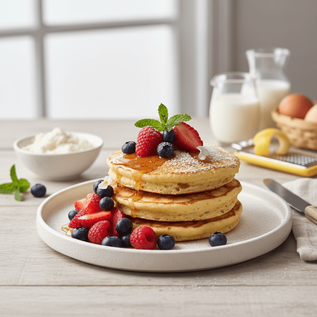 Lemon Ricotta Pancakes with Berries