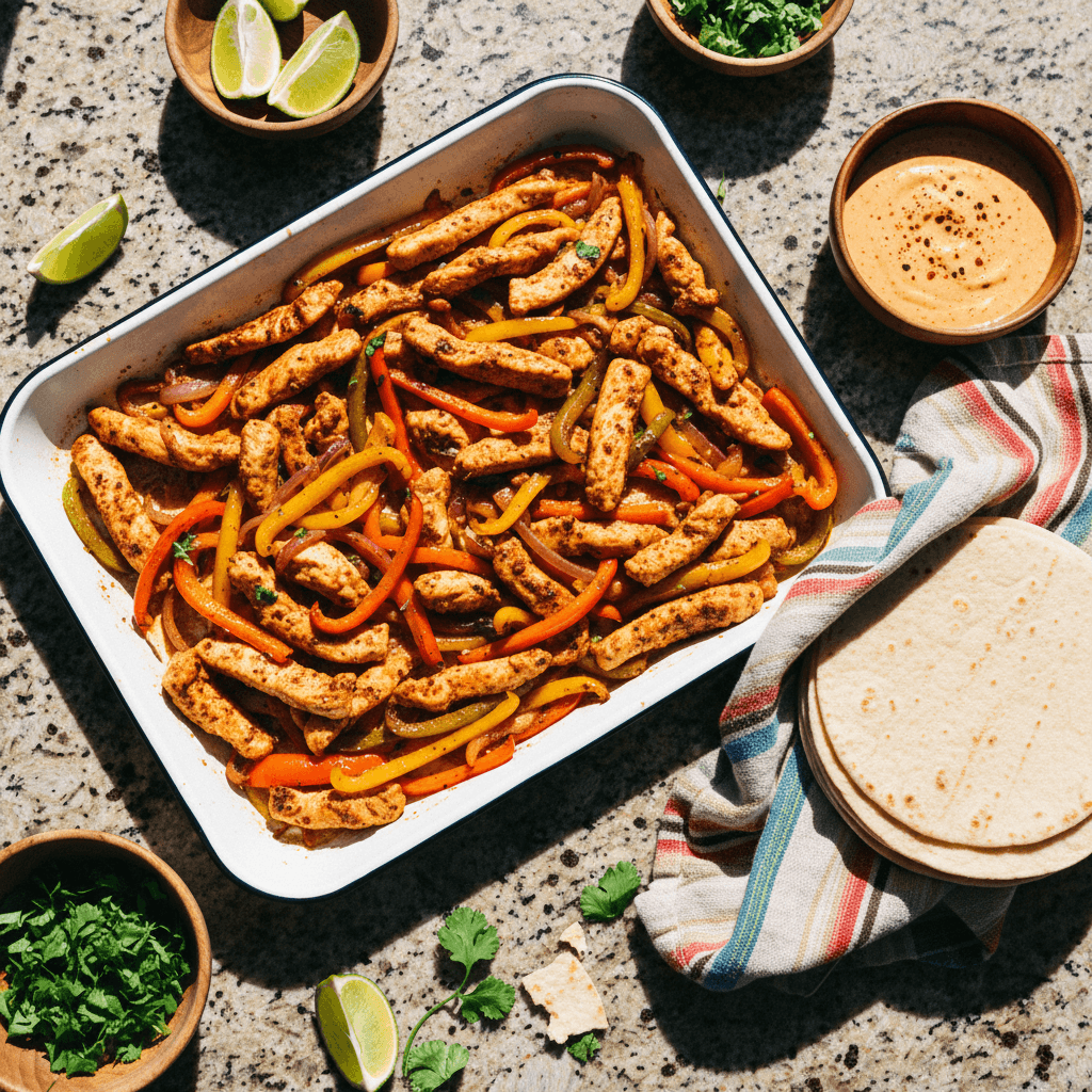 Sheet-Pan Chicken Fajitas with Roasted Garlic Chipotle Sauce