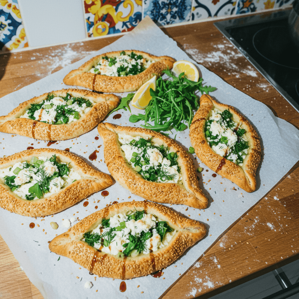 Sesame-Crusted Cheese and Herb Pide