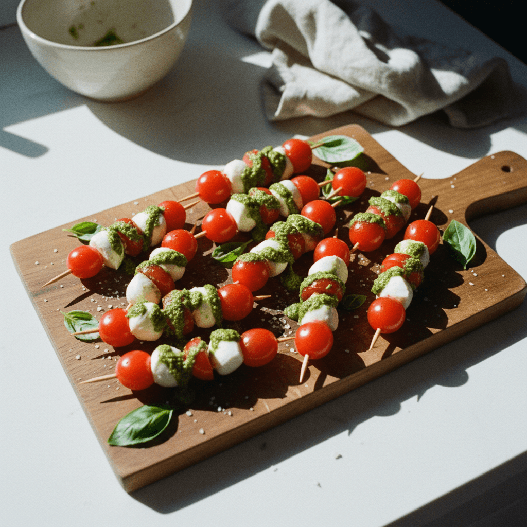 Trader Joe's Caprese Skewers with Pesto Drizzle