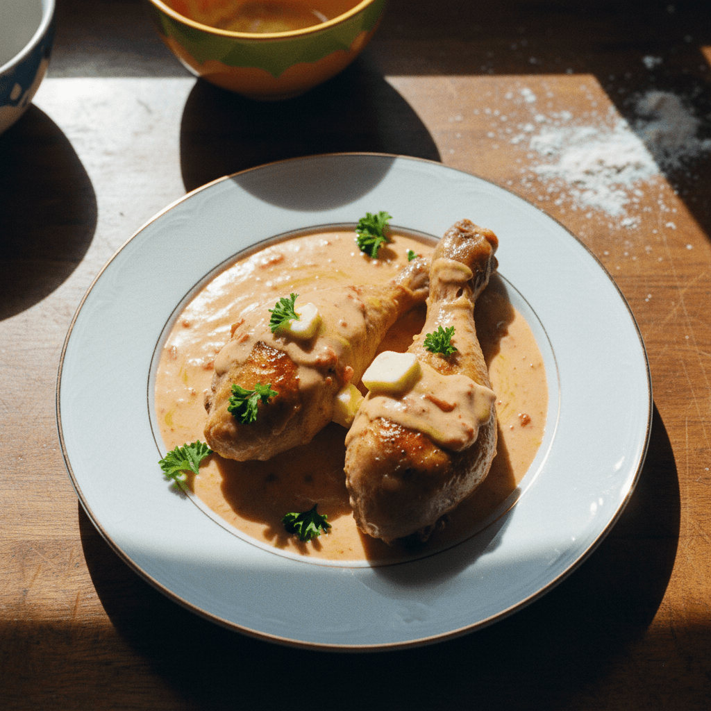 Sauce Jean Vignard with Crispy Chicken Legs