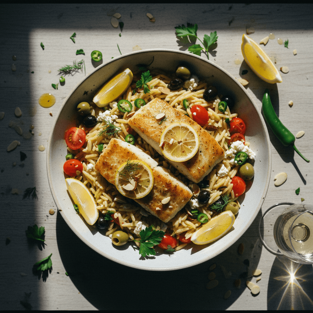 Lemony Cod and Orzo Salad
