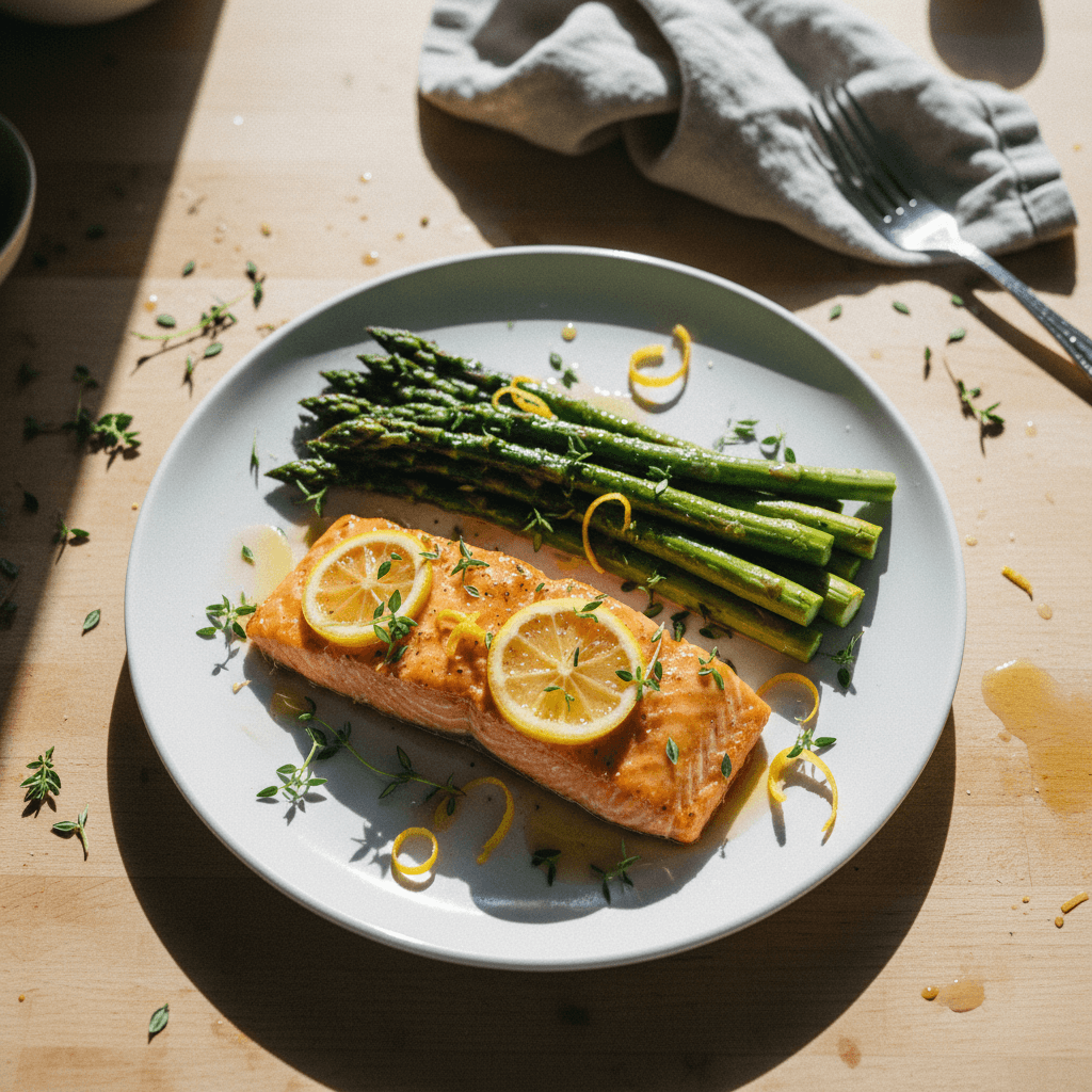 Honey Lemon Thyme Salmon with Asparagus