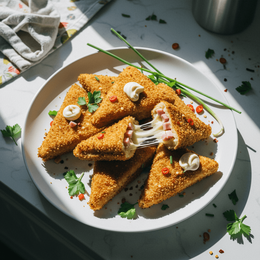 Crispy Ham and Cheese Toast Pockets