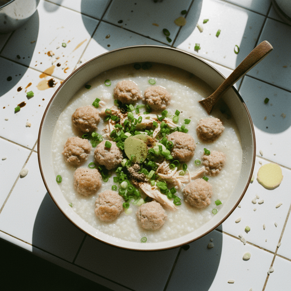 Easy Rice Cooker Meatball and Chicken Congee