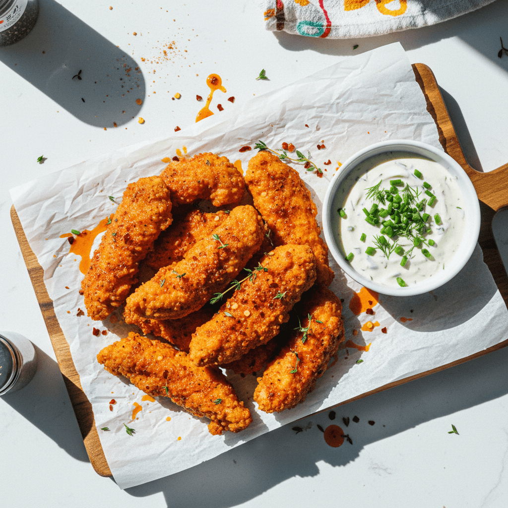 Oven-Baked Nashville Hot Chicken Tenders with Yogurt Ranch