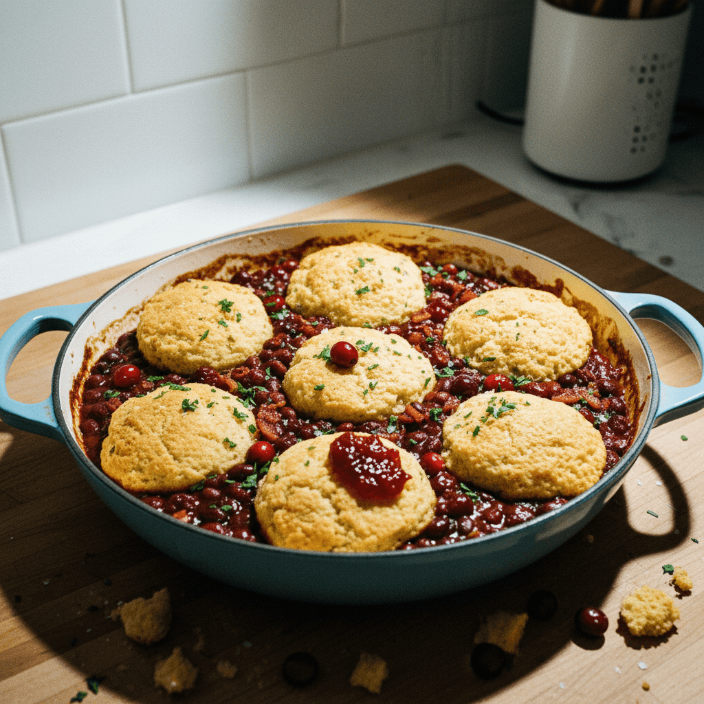 Holiday Baked Beans with Cornbread Topping