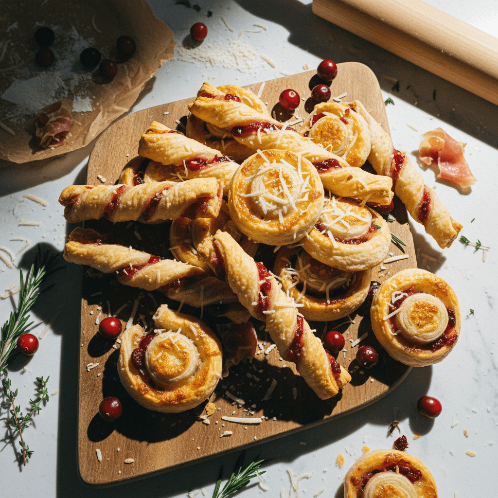 Gruyere, Prosciutto, and Cranberry Puff Pastry Twists