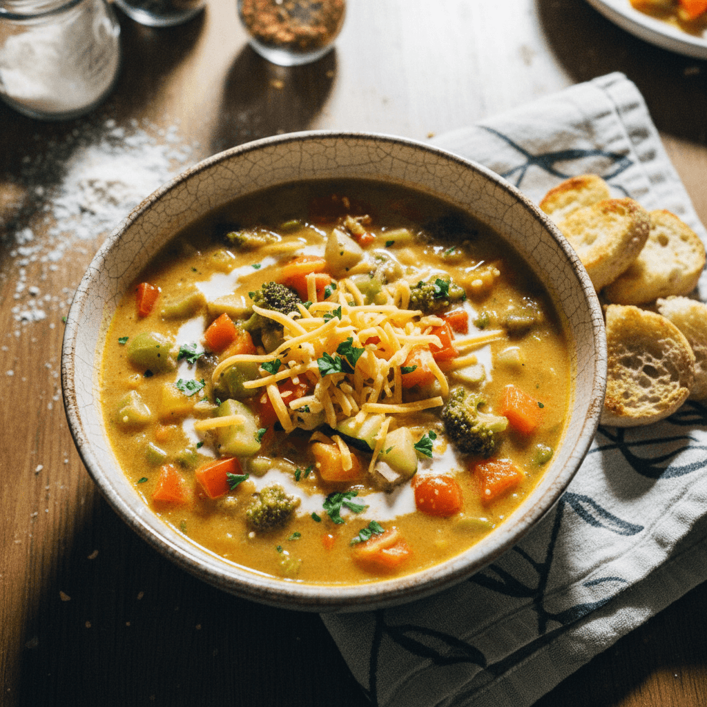 شوربة الخضار وجبنة التشيدر