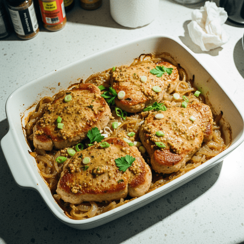 Beer & Honey-Mustard Pork Steaks with Caramelized Onions
