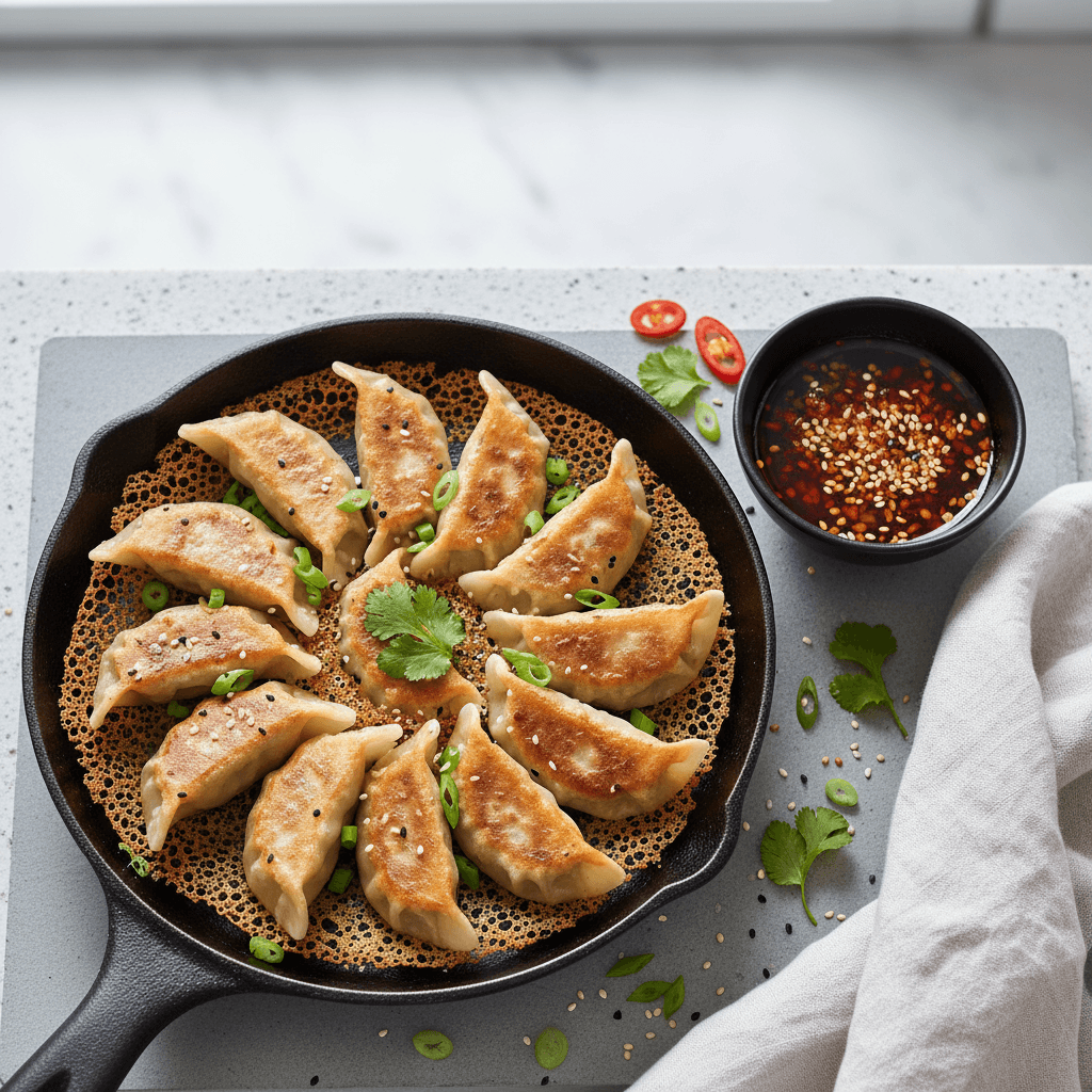 Pan-fried Gyoza with Spicy Dipping Sauce
