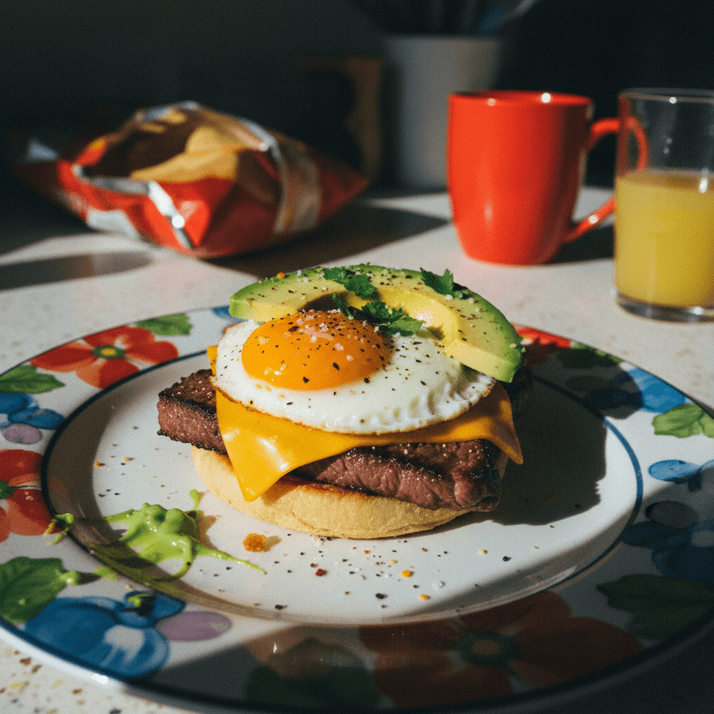 Avocado Steak, Egg, and Cheese Muffin
