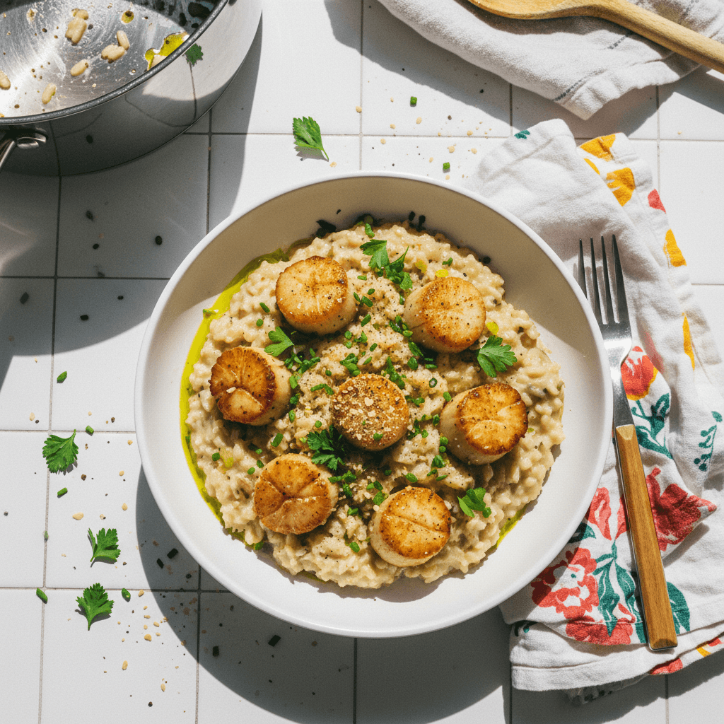 Erewhon Lion's Mane Mushroom Scallop Risotto with Saffron & Lemon