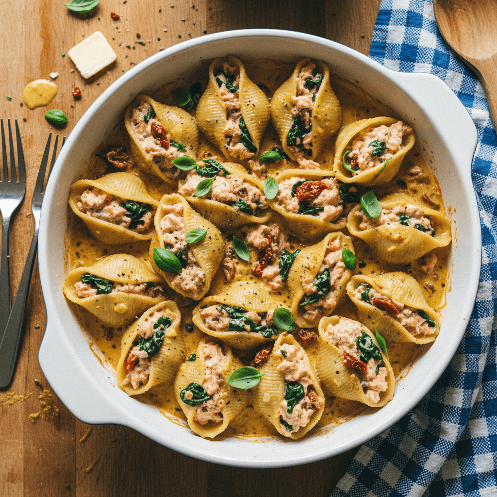 Creamy Tuscan Salmon Stuffed Shells