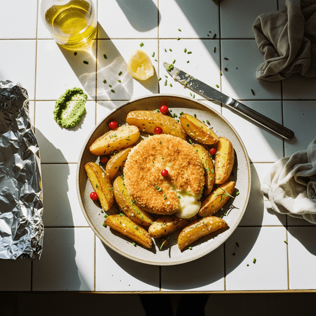 Breaded Caprice des Dieux with Roasted Potatoes