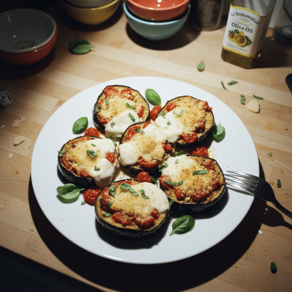 Cheesy Tomato & Basil Eggplant Rounds