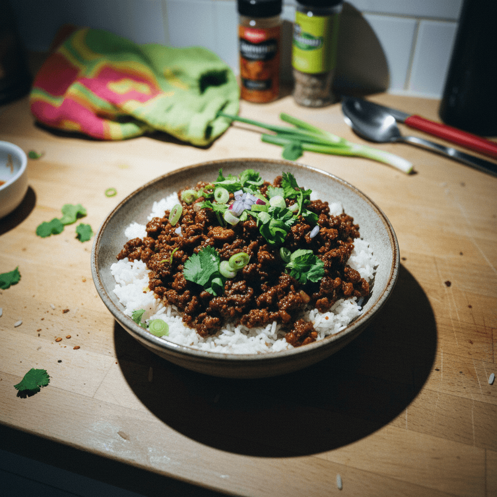 Sticky Cumin Lamb Mince Bowl
