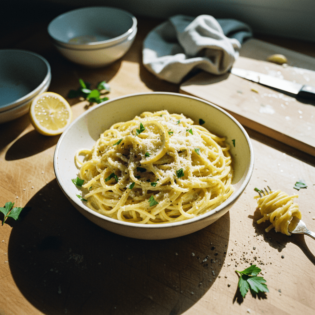 معكرونة بالليمون الكريمية
