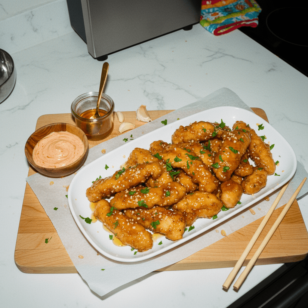 أصابع الدجاج بالثوم والعسل
