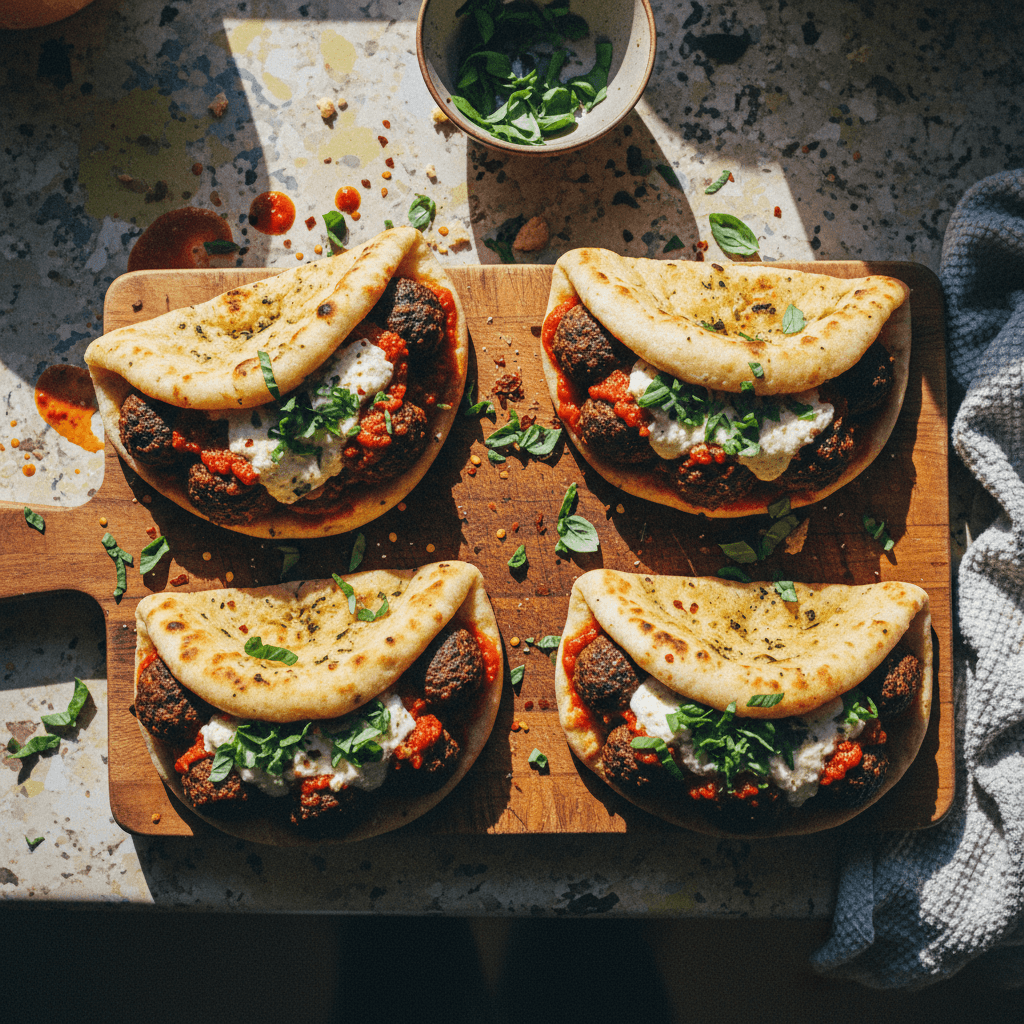 TJ's Meatless Meatball Subs on Garlic Naan