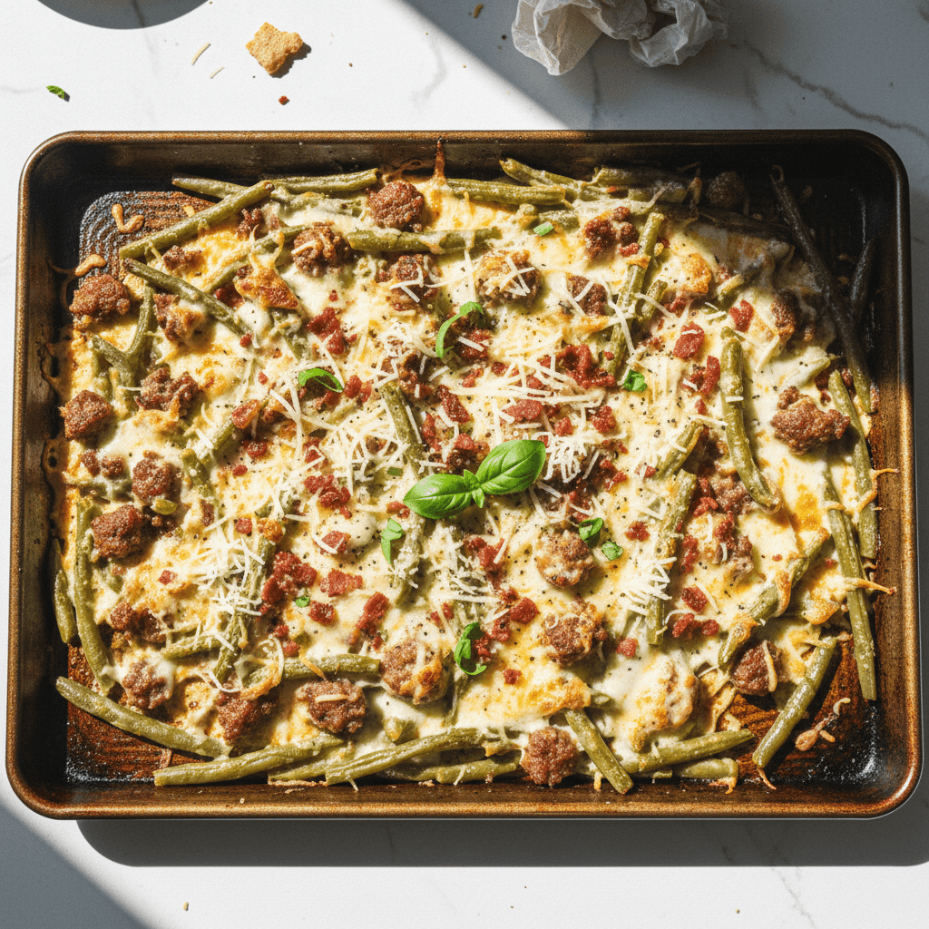 Green Bean Sausage Alfredo Sheet Pan Meal