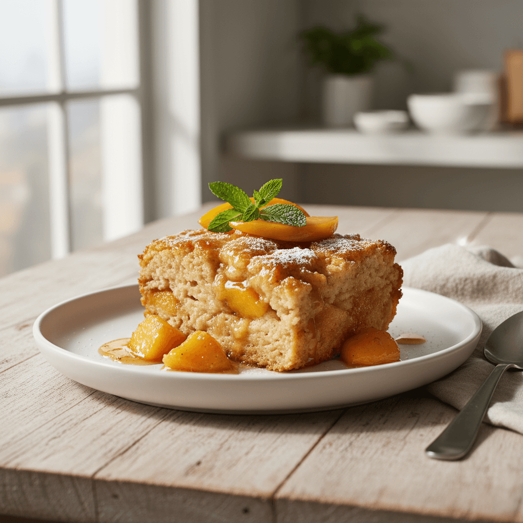 Sticky Peach Cobbler Pudding (Egg-Free and Dairy-Free)